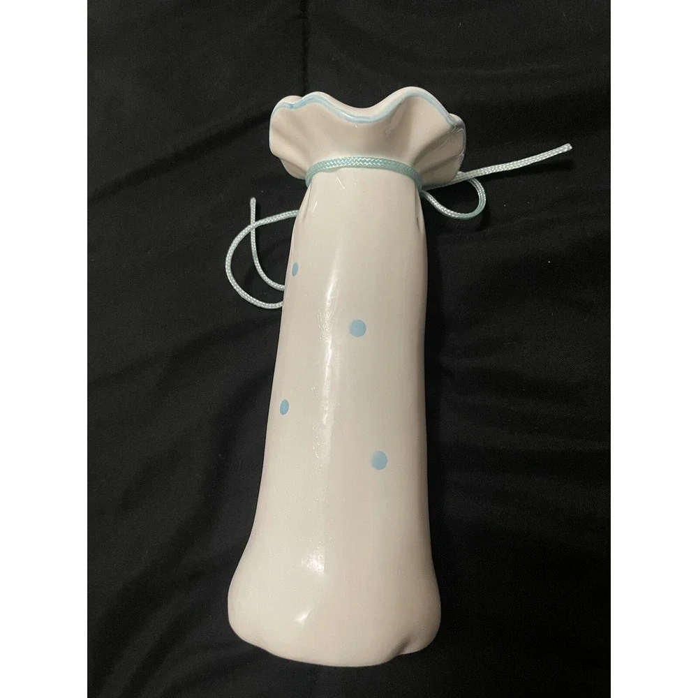 Vintage 1983 Sweet Me American Greeting White‎ Ceramic Bud Vase Blue Polka Dots